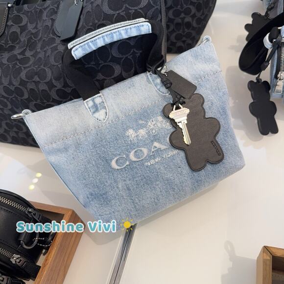 NWT COACH CEB33 Mini Tour Tote Bag In Loved Denim Silver/Light Indigo - Picture 4 of 6